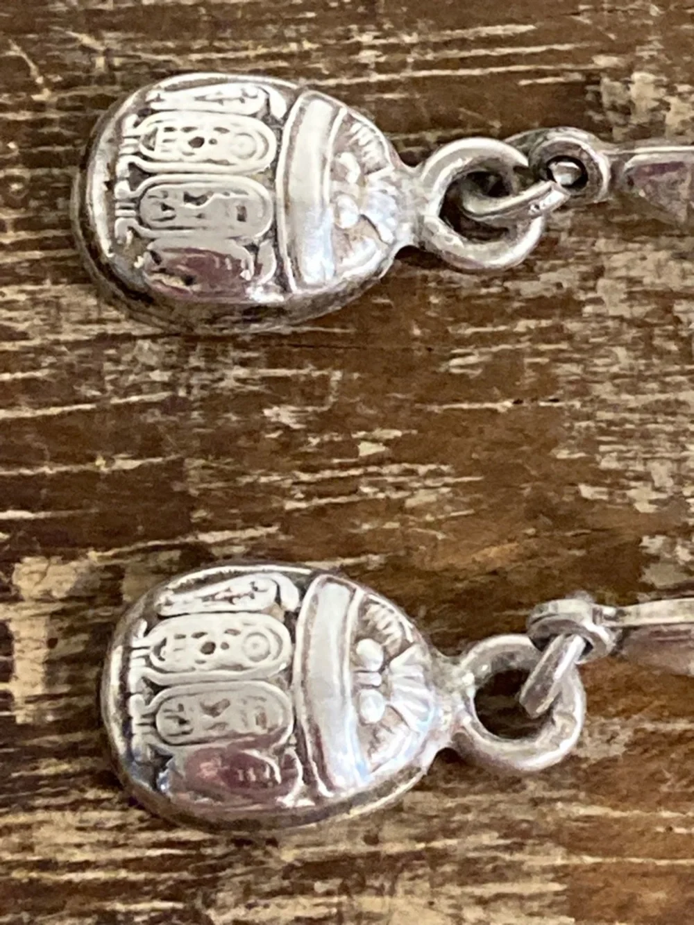 Vintage Egyptian Revival .800 Silver Scarab & Lotus Earrings — Cairo Hallmarked